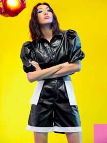 Kirana Kartawidjaja Quần đùi nữ Nút Dây kéo Khối Màu Hấp dẫn - màu đen - Xem 3