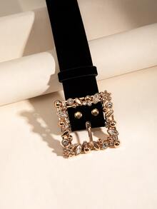 Rhinestone Detail Buckle Belt & Hole Punch Tool - Black - View 3