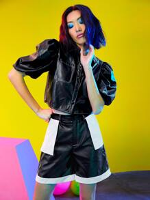 Kirana Kartawidjaja Quần đùi nữ Nút Dây kéo Khối Màu Hấp dẫn - màu đen - Xem 5