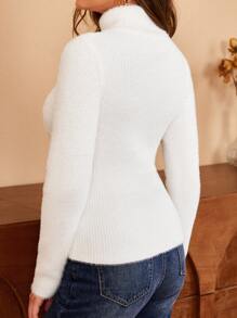 SHEIN Frenchy 女士高領毛茸茸毛衣 - 白色 - 查看 2