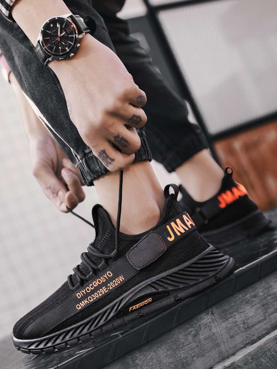 Men Letter Tape Decor Running Shoes - Black - View 1