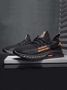 Men Letter Tape Decor Running Shoes - Black - View 4