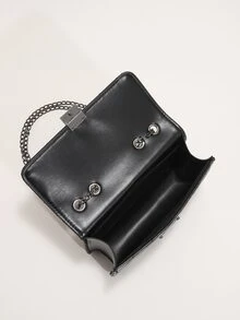 Quilted Metal Lock Chain Square Bag - Black - View 4