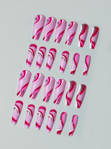 24 piezas Uña postiza ataúd largo & 1 pieza lima de uñas & 1 hoja cinta & 1 pieza Palo - Multicolor - Ver 3