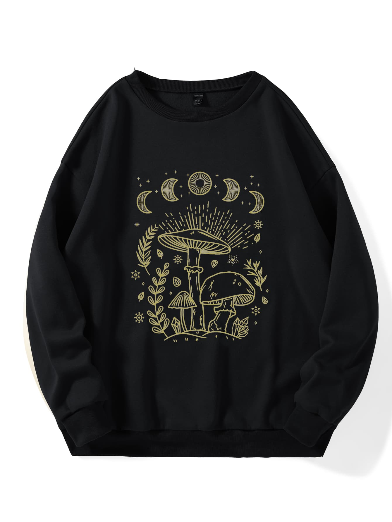 SHEIN EZwear Áo nỉ ấm áp In Nấm Thả vai - màu đen - Xem 1