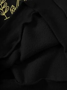 SHEIN EZwear Áo nỉ ấm áp In Nấm Thả vai - màu đen - Xem 4