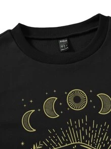 SHEIN EZwear Áo nỉ ấm áp In Nấm Thả vai - màu đen - Xem 5