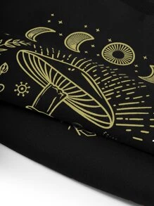 SHEIN EZwear Áo nỉ ấm áp In Nấm Thả vai - màu đen - Xem 6