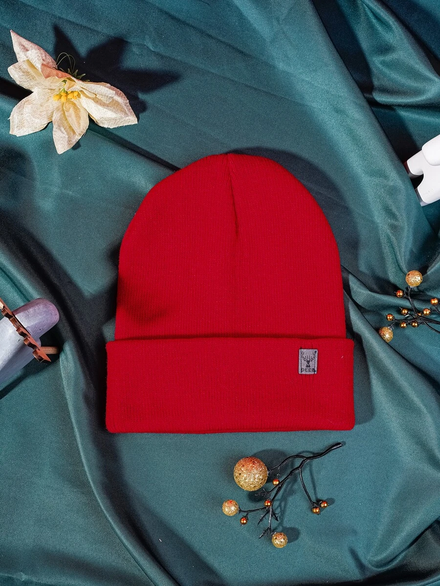 1 Pieza Gorro De Esquí Unisex Estilo Y2k, Gorro De Punto Para Hombre Con Diseño De Ciervo Para El Calor Invernal, Gorro Para Actividades Al Aire Libre Y Desplazamientos Diarios - Rojo - Ver 1