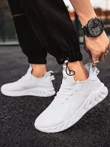 Zapatillas de deporte de malla para hombre, ligeras, transpirables, con decoración de letras, para correr, tipo hoja - Blanco - Ver 3