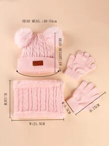 小女童針織豆豆帽和手套和無窮圍巾 - 淺粉色 - 查看 2