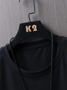 Manfinity 男士字母和筆刷圖案T恤 - 黑色 - 查看 5