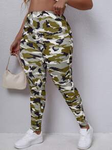 Plus Camo Print Leggings - Multicolor - View 1