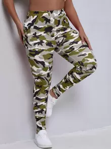 Plus Camo Print Leggings - Multicolor - View 3