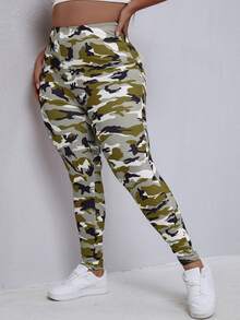 Plus Camo Print Leggings - Multicolor - View 4