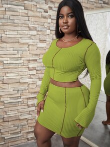 Plus Seam Front Tee & Skirt - Lime Green - View 4