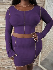 Plus Seam Front Tee & Skirt - Purple - View 3