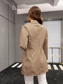 Chiquease Áo khoác  âu phục nữ Nút đôi Sọc ca rô Thanh lịch - Màu Khaki - Xem 2