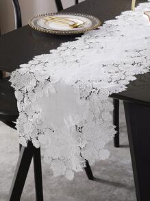 Camino de mesa con patrón de flor - Blanco - Ver 1