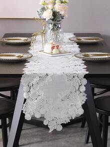 Camino de mesa con patrón de flor - Blanco - Ver 2