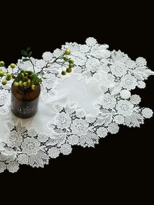 Camino de mesa con patrón de flor - Blanco - Ver 3