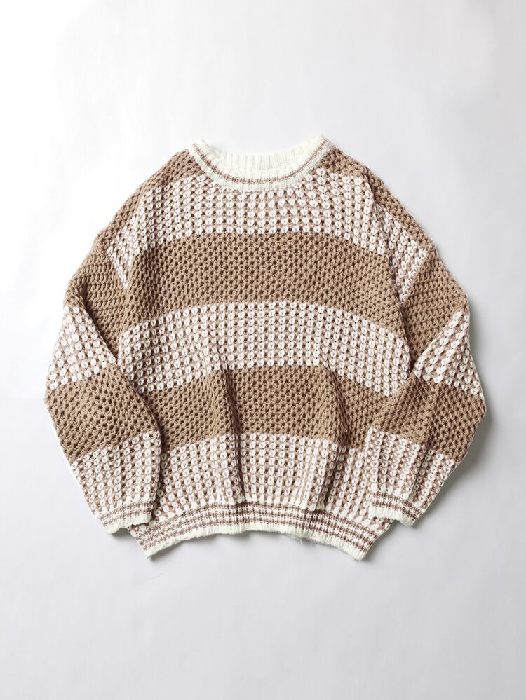 SHEIN EZwear Two Tone Drop Shoulder Striped Trim Sweater | SHEIN
