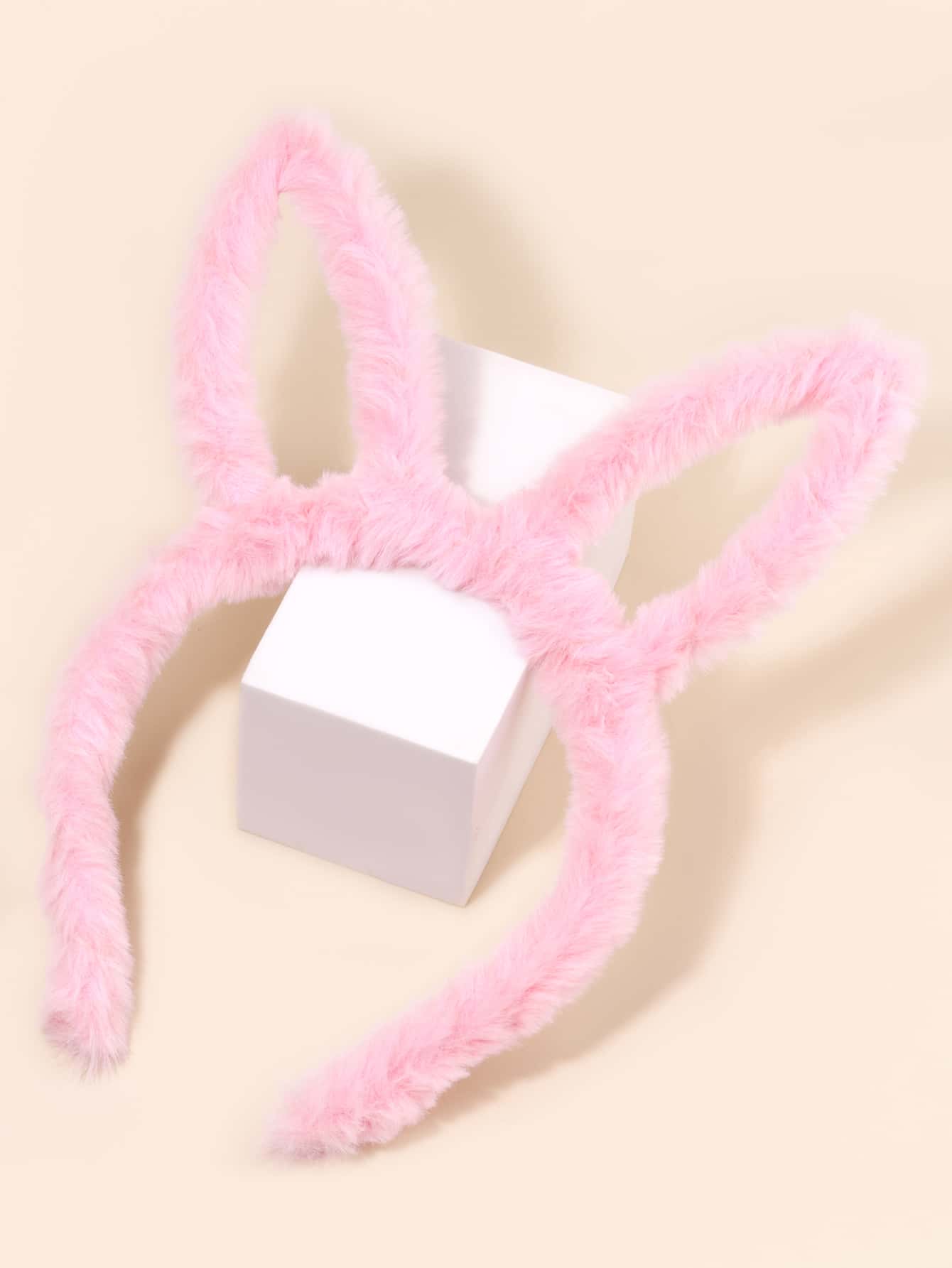 Diadema con decoración de orejas de conejo esponjosas para adolescentes - Rosa Pálido - Ver 1