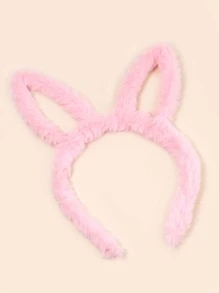 Diadema con decoración de orejas de conejo esponjosas para adolescentes - Rosa Pálido - Ver 2