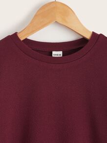 SHEIN Girls Pearls Beaded Lantern Sleeve Dress - Burgundy - View 3