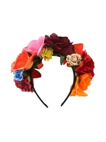 1pc Women Halloween Party Headband Cosplay Costume Accessory, Polyester Fabric Multi-Color Rose Flower Headband, Retro Mexican Headpiece, Maternity Photo Shoot Boho Vacation Hair Decor, Hair Band, Hair Hoop ,Hairband For Women