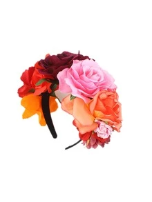 1pc Women Halloween Party Headband Cosplay Costume Accessory, Polyester Fabric Multi-Color Rose Flower Headband, Retro Mexican Headpiece, Maternity Photo Shoot Boho Vacation Hair Decor, Hair Band, Hair Hoop ,Hairband For Women