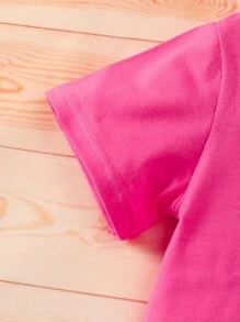 小女童標語圖案T恤和迷彩印花紙袋腰附腰帶短褲 - 彩色 - 查看 4