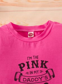 小女童標語圖案T恤和迷彩印花紙袋腰附腰帶短褲 - 彩色 - 查看 5