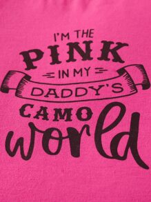 小女童標語圖案T恤和迷彩印花紙袋腰附腰帶短褲 - 彩色 - 查看 6