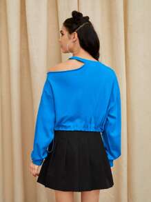 Tobefonseca Pullover de cuello asimétrico con estampado de dibujo - Azul - Ver 2