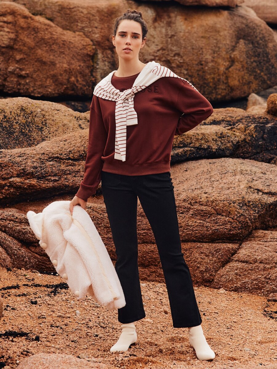 SHEIN Unity Áo nỉ Thêu Thả vai