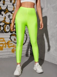 SHEIN PETITE Neon Green Cropped Leggings - Lime Green - View 3