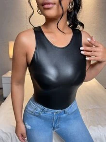 SHEIN SXY Áo hai dây màu trơn Giải trí - màu đen - Xem 1