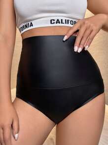 SHEIN ICON 高腰PU皮革音樂會套裝短褲 - 黑色 - 查看 4