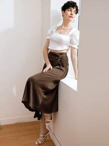 BizChic Twist Front Satin Skirt