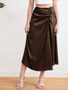 BizChic Twist Front Satin Skirt