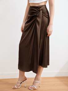 BizChic Twist Front Satin Skirt