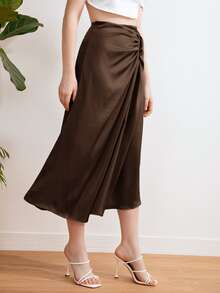 BizChic Twist Front Satin Skirt