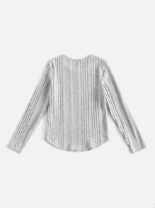 SHEIN Girls Rib Knit Curved Hem Tee - Light Grey - View 2