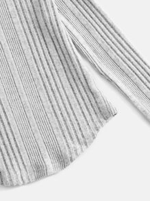 SHEIN Girls Rib Knit Curved Hem Tee - Light Grey - View 3