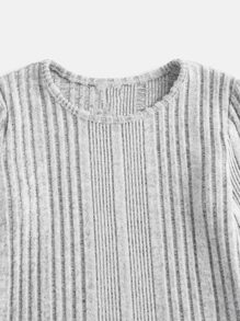 SHEIN Girls Rib Knit Curved Hem Tee - Light Grey - View 4
