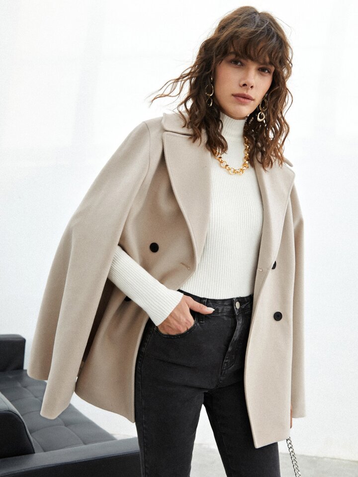 SHEIN ダブルブレスト ポンチョ オーバーコート | SHEIN JAPAN