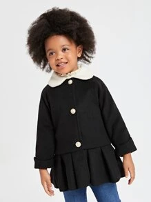 SHEIN Toddler Girls Ruffle Hem Contrast Collar Overcoat - Black - View 1