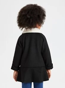 SHEIN Toddler Girls Ruffle Hem Contrast Collar Overcoat - Black - View 2