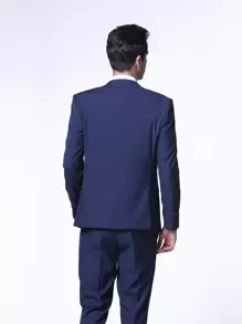 CLOUDSTYLE Men Solid Single Button Lapel Neck Blazer - Navy Blue - View 2